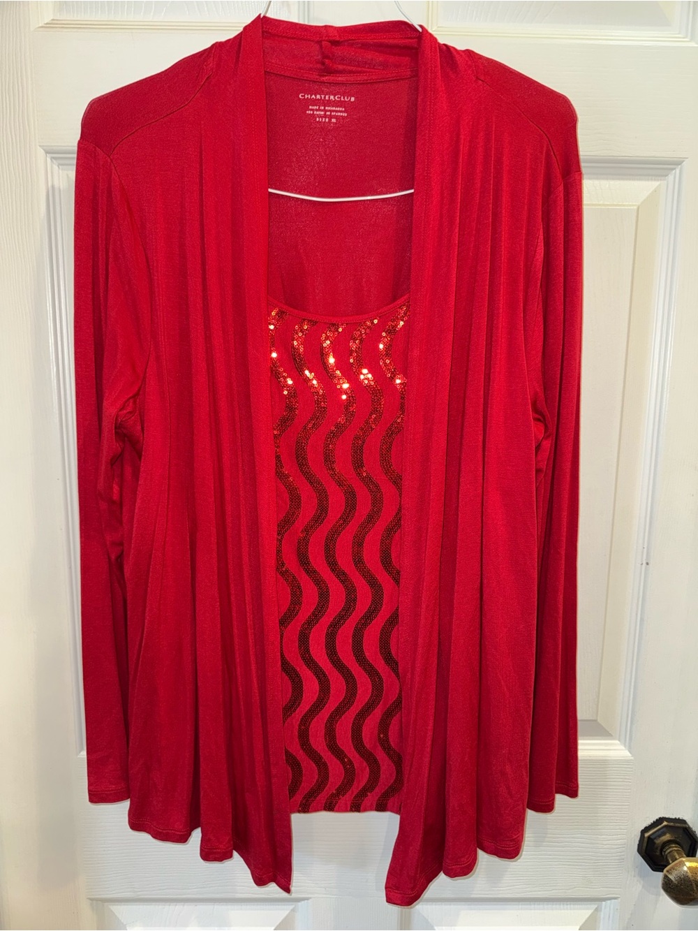 Charter Club Red Sequin-Inset Open Cardigan